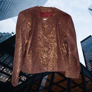 Di Capra Brown & Gold Cropped Leather Jacket